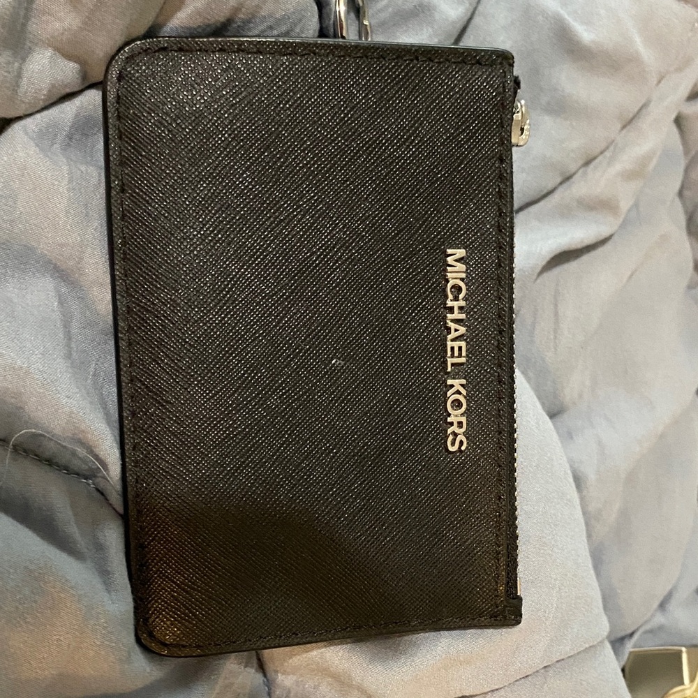 Michael Kors Black Saffiano Zip Card Case with Logo
